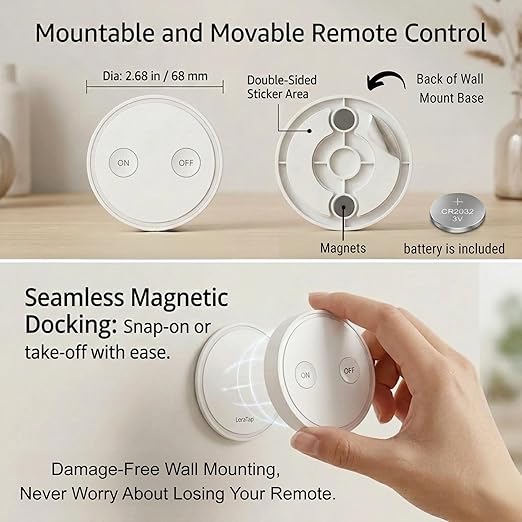 LoraTap Remote Control Light Socket, Wireless Light Switch for Pull Chain & Bare Fixtures, Wall Mount, 100ft Range for Closet, Basement & Garage, E26 E27 Adapter, No Wiring