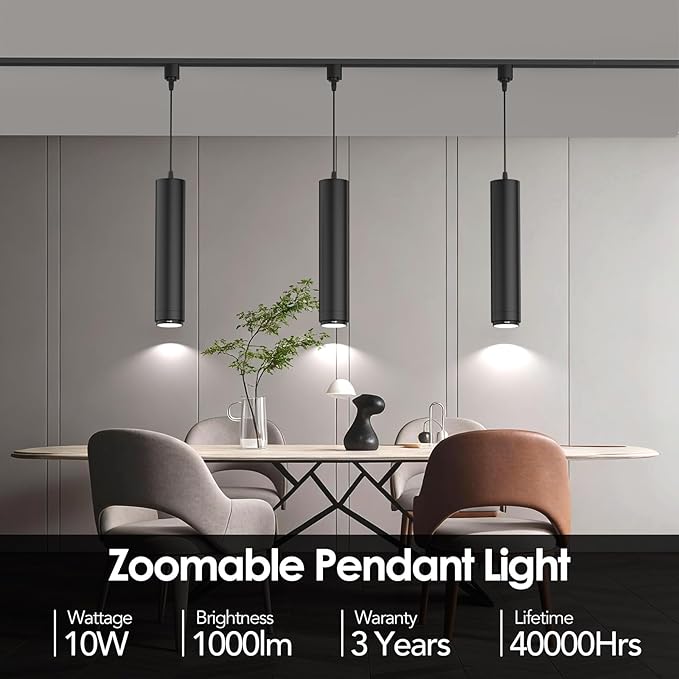 Remote Control H Track Pendant Lights with Adjustable Cord, H Type Track Lighting LED Pendants Lights Fixtures, 15°-60° Zoomable 2700K-6000K, Dimmable CRI97+ 10W 1000LM, Black (6 Pack)