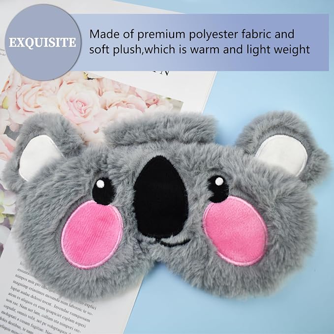 Cute Sleeping Masks Cartoon Animal Eye Mask Soft Plush Sleep Mask Travel Blindfold Eye Cover Funny Novelty Eye Shade for Women Men (Grey Koala)