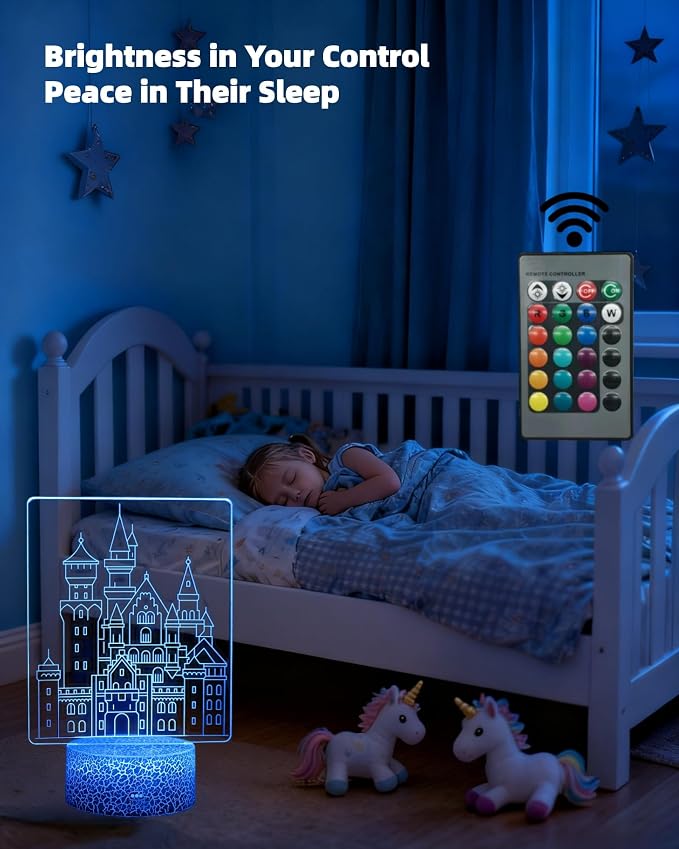 Princess Castle Night Light, 3D Illusion Lamp for Girls, 2 Patterns | 16 Colors Changing, Dimmable, Smart Touch & Remote Control, Bedroom Room Décor, Birthday Christmas Gift Toy for Kid Daughter