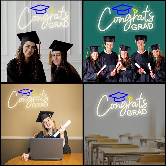 Congrats Grad Neon Sign with Graduation Cap, Grad Wall Decor, Warm White | Graduation Decorations 2026, Adjustable Congrats Led Sign for Class of Party Room Dorm Backdrop Celebration Gifts