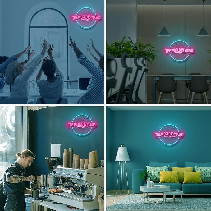 The World Is Yours Neon Sign Carved Planet The World Is Yours LED Neon Light Lamp for Wall Decor Light Up Signs for Office Wedding Man Cave Game Room Bedroom Birthday Gift 41CM*31CM