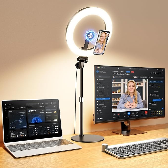 Upgrade 10.5" Ring Light for Desk with Magnetic Phone Holder for Computer | 30 Light Modes, Zoom Lighting for Computer, Desk Light for Video Conference, Circle Light for Video Recording, Streaming