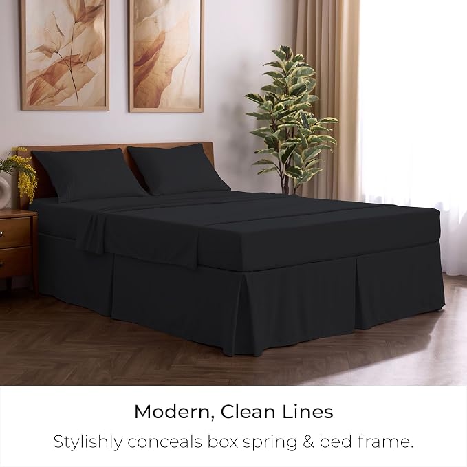 Mellanni Bed Skirt Twin XL Size - Tailored Drop Bed Skirting | 15-Inch Pleated Dust Ruffle - Hotel Luxury Bedding - Wrinkle, Fade, Stain Resistant - 1 Bedskirt (Twin XL, Black)