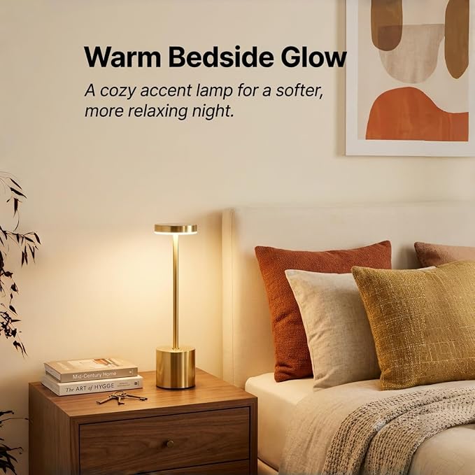 Cordless Table Lamp Set of 2, Gold Rechargeable Table Light | 5000mAh Battery Wireless 3 Color Dimmable Touch Lamp Table Light for Restaurant Dining Patio Outdoor, Home Decor, Puzzle