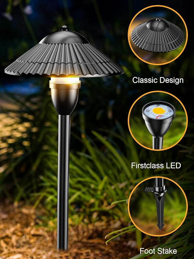 ZUCKEO Low Voltage Landscape Lighting LED Pathway Lights, 5W Landscape Path Lights 3000K Warm White 12-24V, Outdoor IP66 Ground Light for Garden, Walkway, Yard (12-Pack with Connector)