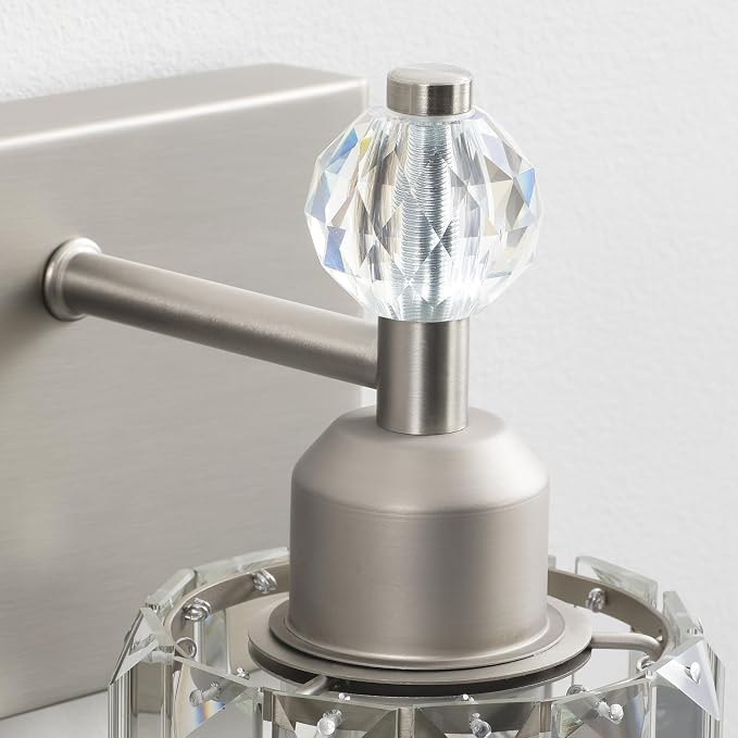 PRESDE 2-Light Crystal Bathroom Vanity Light, Brushed Nickel Modern Bath Lighting Fixture Over Mirror, Wall Sconce Lamp