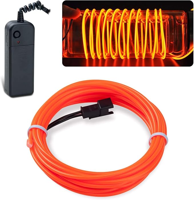 lychee 15ft EL Wire Neon Glowing Strobing Electroluminescent Light El Wire w/Battery Pack for Parties, Halloween Decoration (Orange)