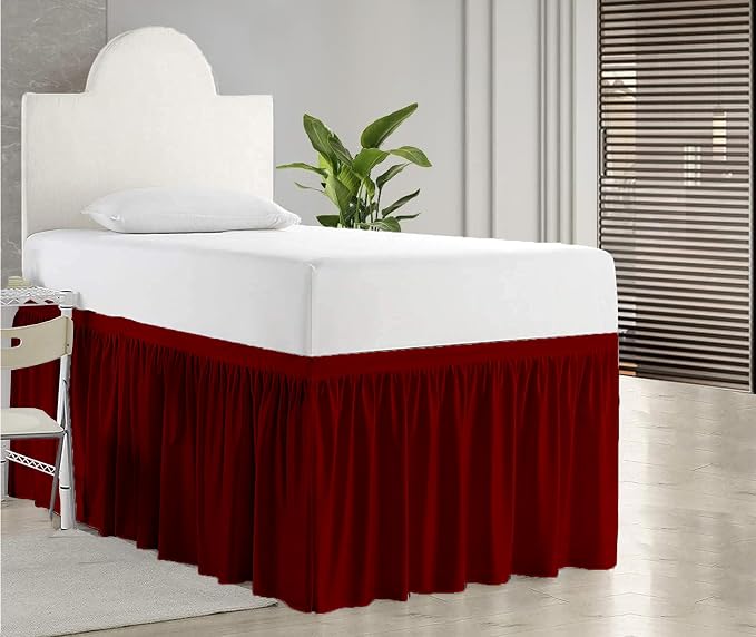 Dorm Bed Skirt, Twin XL, 32" Drop, Burgundy | Soft Microfiber Fabric, College dorm rooms, Hides under-bed storage, Fits 39"x80" Beds, Wrinkle-resistant, Machine Washable