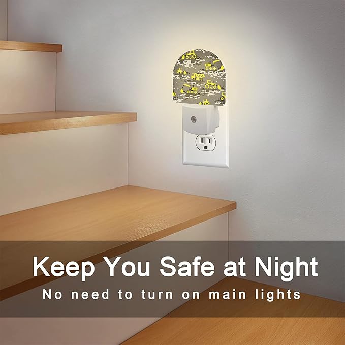 Cartoon Construction Vehicles Night Light for Kids,Excavator Loader and Truck Night Light Plug in with Dusk to Dawn Sensor,0.5w Energy Saving Nightlight for Boys Girls Home Decor