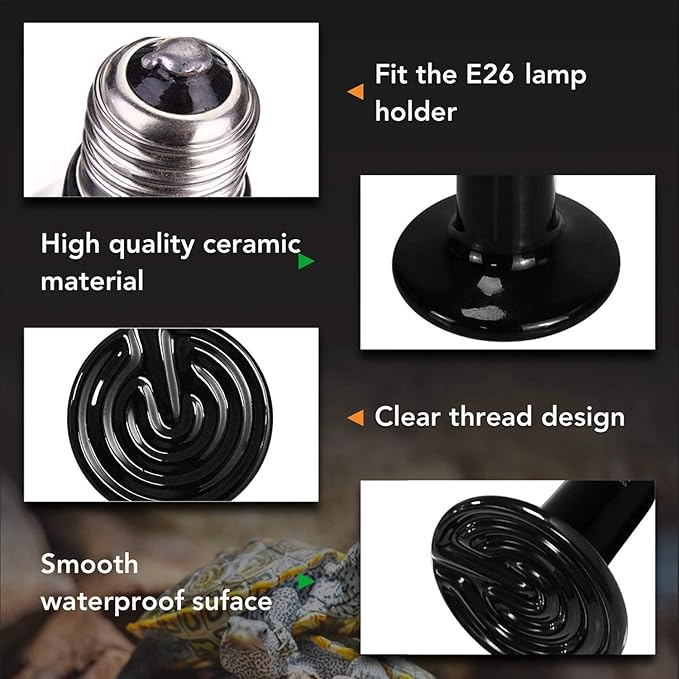 Simple Deluxe 100W Ceramic Reptile Heat Lamp Bulb & 150W Clamp Light with 8.5" Aluminum Reflector Combo for Amphibian Pets, Silver 2024 Version