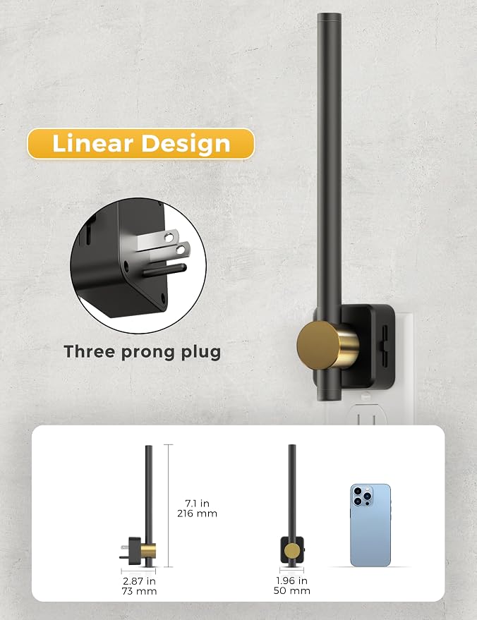 L LOHAS LED Night Light, Night Lights Plug into Wall, Dimmable Night Light | 0-200LM, Nightlight Black and Gold Vanity Light Bar for Bathroom Bedroom, Soft White 3000K, Dusk to Dawn Sensor