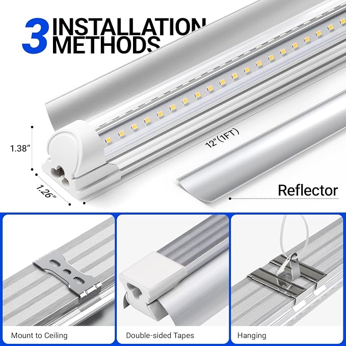 Barrina T8 1FT Grow Light, 5000K Full Spectrum LED Grow Light Strip, 6 Pack | 90W(6x15W), Linkable, High PPFD, V-shaped Reflector, Hanging Plant Growing Lamp for Seed Starting, Greenhouse, Indoor Plants