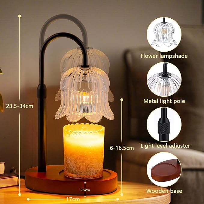 CRMILL Candle Warmer Lamp Electric Timer - Candles Height Adjustable Dimmable Warmers Scented Flower Lamps No Flame Heat Warm Melt Wax Jar Modern Home Decor Table Lights for Home Living Bedroom