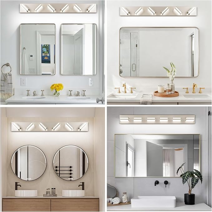 Bathroom Lights Fixtures Over Mirror, 360°Rotate Modern LED Vanity Lights for Bathroom, 48W Dimmable & High CRI Acrylic Wall Lighting, No Assembly Required (Brushed Nickel, 6-Light, 36 Inch)
