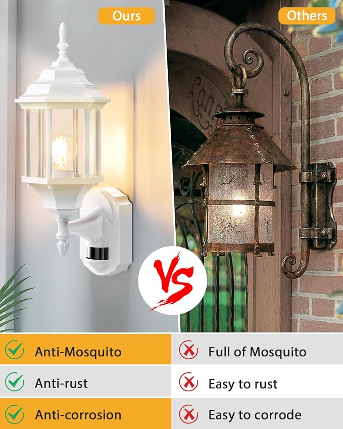 Redluck Motion Sensor Outdoor Lights, 2 Pack 16 inch Dusk to Dawn Outside Porch Lights, Waterproof Anti-Rust Aluminum Outdoor Wall Lights Exterior Lighting Fixtures for House, Garage, Front Door