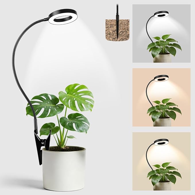 LORDEM Grow Lights for Indoor Plants, 2 in 1 Full Spectrum Plant Light with 360° Gooseneck, 48 LEDs, Auto Timer 6/8/12/16H, 3 Lighting Modes,5 Brightness Levels for Small Plants, Black
