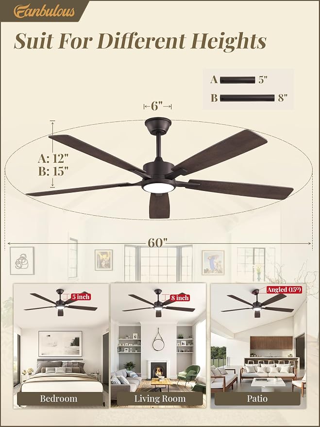 Fanbulous 60 Inch Oil Bronze Ceiling Fan with Light, Remote & APP Control | Stepless CCT & Dimmable Light, 20W LED Ceiling Fans, 6 Speeds, Reversible Quiet DC Motor, for Bedroom Living Room Apartment