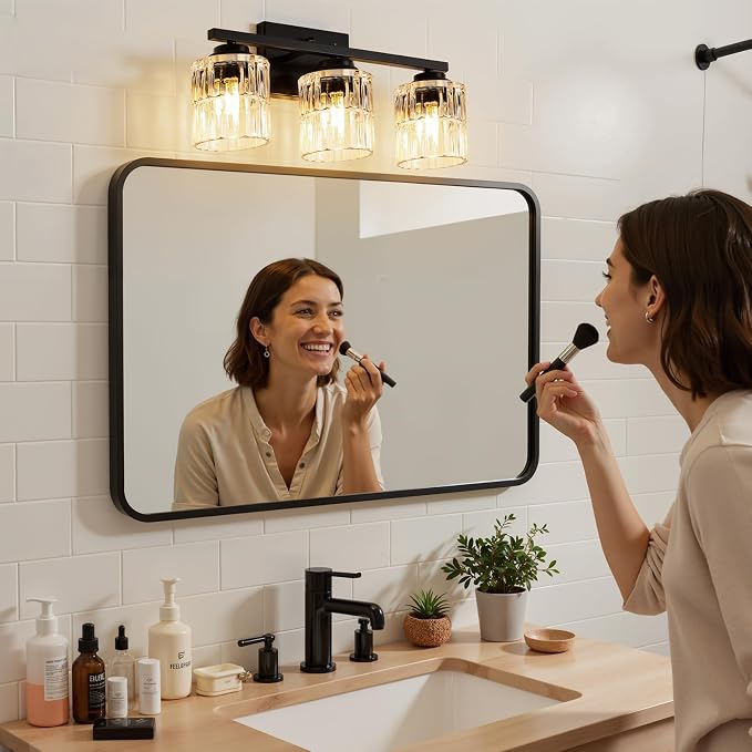TALOYA Black 3-Light Bathroom Vanity Light with Fluted Cylinder Glass Shade | Modern Vanity Lighting Fixtures, Bathroom Lights Over Mirror, Wall Mount Mirror Light Fixtures for Bathroom Hallway Bedroom