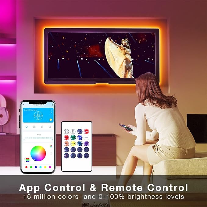 DAYBETTER Smart WiFi Led Lights, 25 FT RGB Led Strip Lights Compatible with Alexa and Google Assistant, App Voice Remote Control Music Sync Color ChangingLED Strip Lighting for Bedroom Room Decor