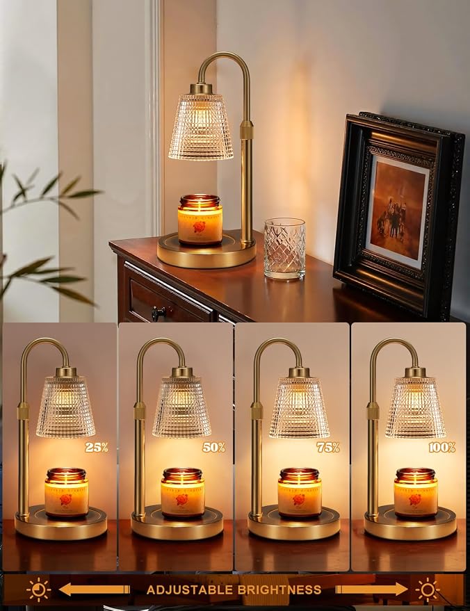 Gold Candle Warmer Lamp with Timer Home Decor Gifts for Women | Dimmable Candle Warmer for Jar Candles, Height Adjustable Wax Warmer,Birthday Gifts for Women, House Warming Gifts