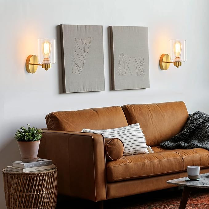 Metal Sconces Wall Lighting with Clear Glass Shade, Bathroom Vanity Light Matte Black Wall Sconce, Modern Wall Light Fixtures