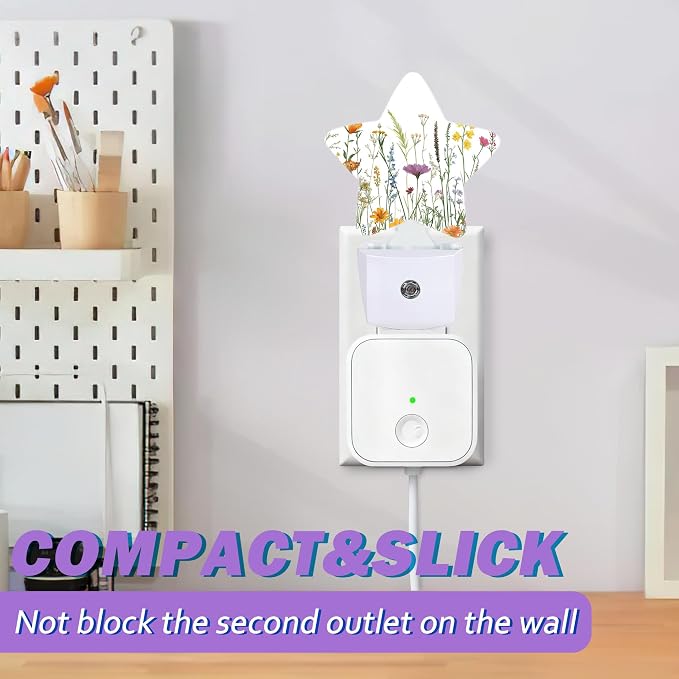 Night Lights Plug Into Wall Decorative,Spring Flower Nightlights for Kids Bedroom, Rustic Wildflower Energy Efficient Dusk-to-Dawn Sensor Sleep Friendly Lamp for Nursery Bathroom