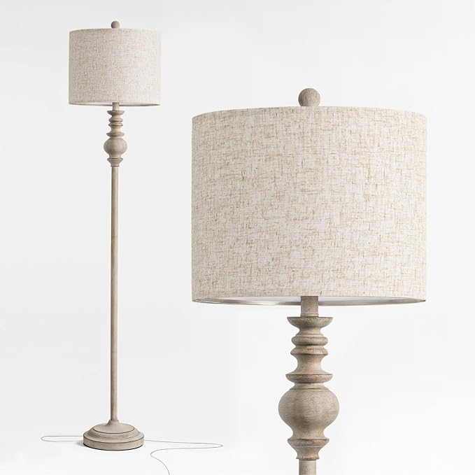 BOBOMOMO 64.25" Farmhouse Floor Lamp with Remote, Dimmable Floor Lamp with Adjustable Color Temperatures, Antique Gray Standing Floor Lamp for Living Room Corner, Bedroom & Nursery, 9W Bulb Included