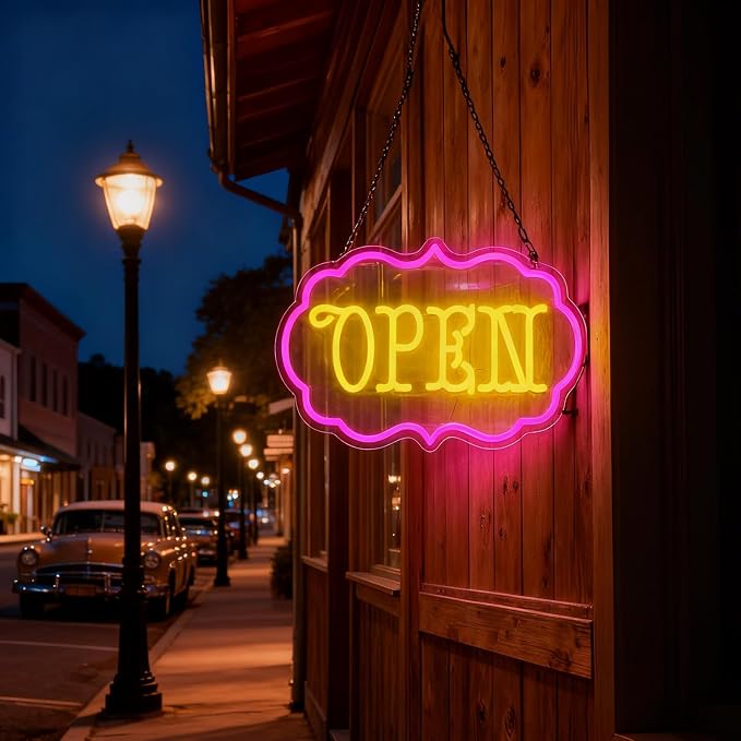 Open Neon Sign Dimmable LED Open Sign Light Shop Cafe Boutique Wall Decor | Ideal for Storefront Windows Studios Restaurants Bars and Events Creating a Welcoming Atmosphere for Customers and Guests