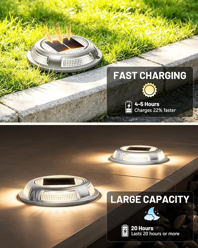 Solar Driveway Lights, 2 Pack Heavy Duty Driveway Lights Solar Powered 2 Color Mode (Cool/Warm White) IP68 Waterproof Outdoor Solar Deck Lights with Ground Stake for Pathway Garden Yard Walkway Dock
