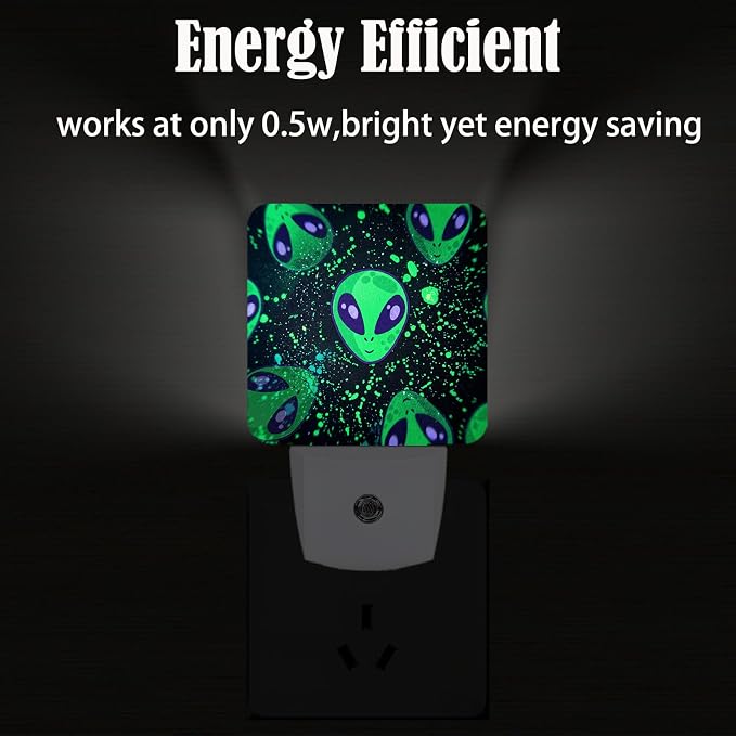 Green Aliens Night Light,Plug Into Wall Decor for Stairway,Hallway,Kitchen,Dusk to Dawn Sensor Nightlights for Boys/Girls/Women/Men Room Gifts