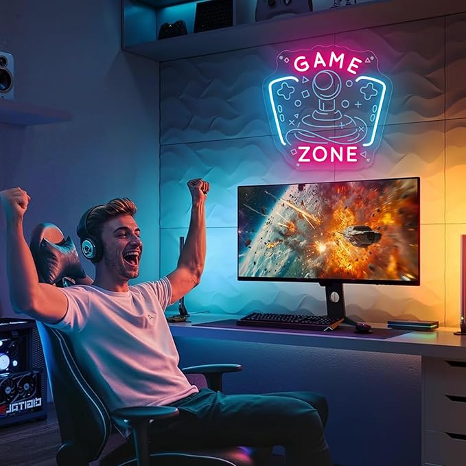 Game Zone Neon Sign Game Room Neon Sign Gaming Zone LED Neon Light Gamer Wall Decor Light up Signs for Man Cave Bedroom Party Decoration Ideal Chritmas Gifts for Boys