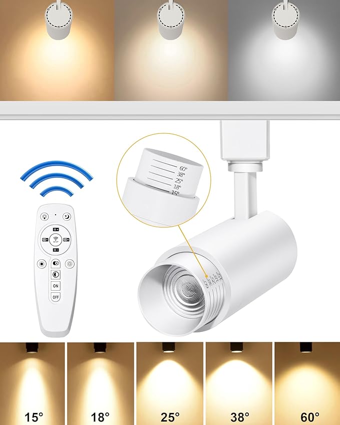 12W LED Track Lighting Heads,2700K-6500K Stepless Dimming H Type Dimmable Rail Ceiling Track Lights Fixtures for Kitchen,Flicker Free 15° to 60° CRI90 1200LM,White 10 Pack
