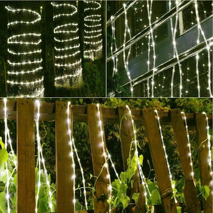 23ft 2-Wire Waterproof 1/2" LED Rope Light Kit, 110V-120V PVC 30 LED/M Tube Lights Strip for Background, Outdoor, Christmas, Home Decoration(Warm White)