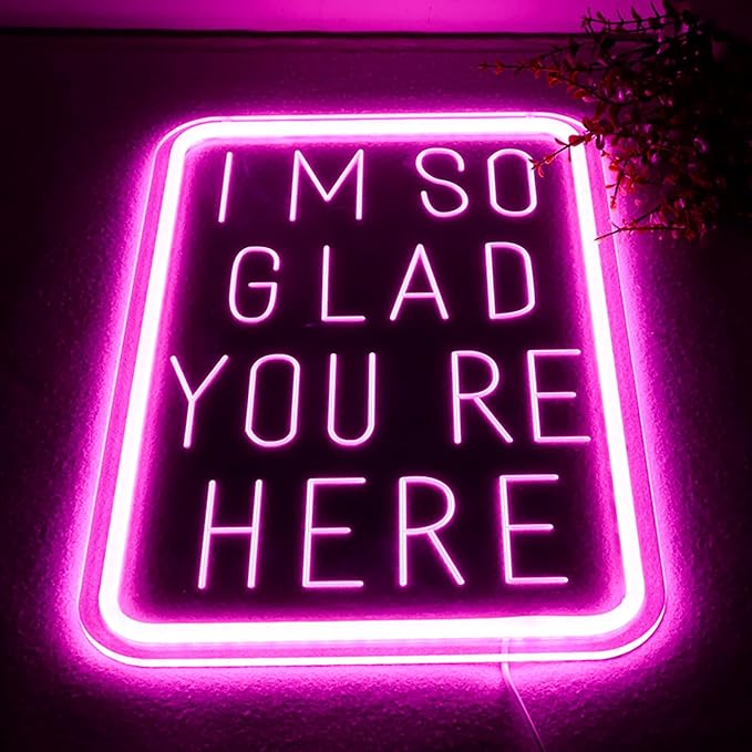 I'm So Glad You're Here Neon Sign for Wall Decor,Classroom Decor,USB Powered Light Up Sign for Classroom Wedding Party Store Home Neon Decor,Birthday Christmas Gift16.1 * 10.9Inch