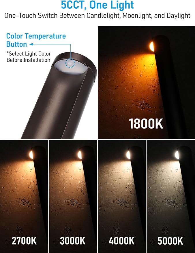 LEONLITE Low Voltage Landscape Lights 5CCT, 5W Anti-Glare LED Pathway Lights, Die-Casted Aluminum Housing, IP65 Waterproof for Outdoor Path Sidewalk Walkway, 1800K-5000K, ETL, Pack of 6