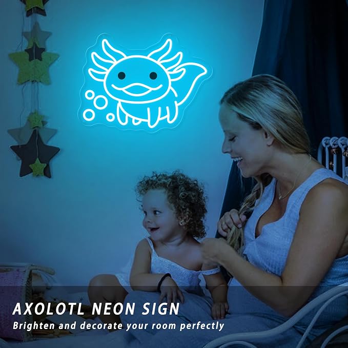 Axolotl Neon Sign for Bedroom Decor, Cute Axolotl LED Night Light | Kawaii Room Decor, Gamer Setup, Kids Bedroom, Game Room, Birthday Party, Cozy Ambience, USB Powered, Premium Finish, Ice Blue