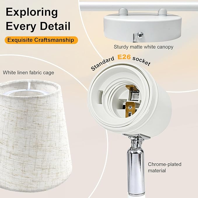 LTBLIGHT 6-Light Track Lighting Fixtures Ceiling, Flexibly Adjustable Spotlight with w/Linen Shade, E26 Lights Directional for Kitchen, Living Room, Commerce(Bulbs Not Included)