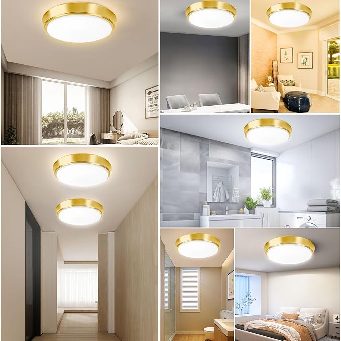13 Inch Dimmable Flush Mount LED Ceiling Light Fixtures, 2-Pack Gold LED Ceiling Lights with 5 Color Temperatures (2700K/3000K/4000K/5000K/6500K), Modern Round LED Lights for Kitchen Living Room