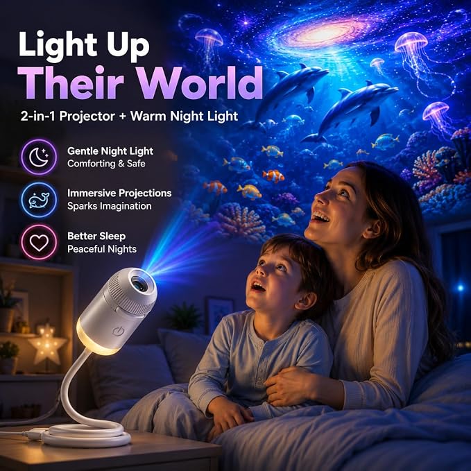 HD Smart Dynamic 5D Holographic Night Light Projector, 2-in-1 HD Plug and Play Galaxy Projector Portable Night Light Projector 360 Rotating USB Powered with 24 Films for Bedroom (24 Films)