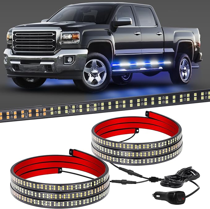 2-Pack 70-inch Blue White Emergency Lights Running Board Lights | 864 LED Hazard Flashing Warning Safety Waterproof Flexible Strobe Light Strip for Vehicles Trucks Pickup
