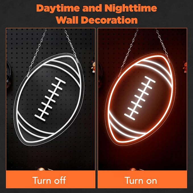 Football Neon Sign, Dimmable 16 x 10 In Football LED Sign with USB Power and ON/OFF Switch, Football Wall Decor for Boys Room, Teen Bedroom, Man Cave, Game Room, Football Gifts for Kids and Fans