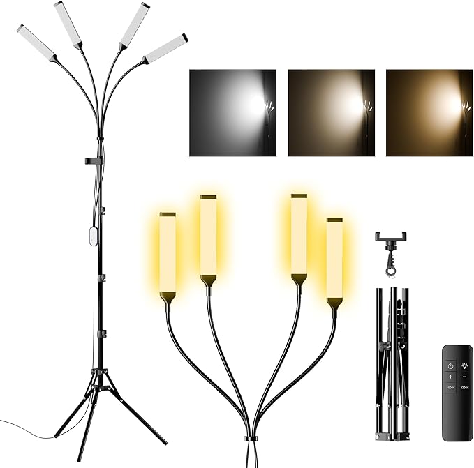 Four Arms LED Light for Photography,Esthetician Light for Lash Extensions with Phone Holder/Floor Lamp/Lash Light for Makeup/Tattoo/Selfie/Video Recording/Photography/TikTok/YouTube/Live Stream