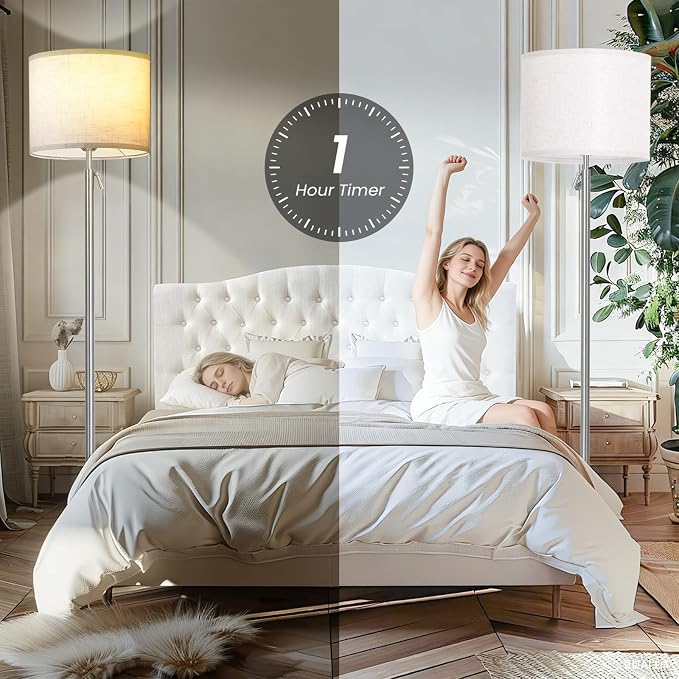 Floor Lamp Height Adjustable with Remote for Living Room and Bedroom Silver | 55"- 67" Height Adjustable Silver Standing Lamp with Dimmable 12W LED Bulb - Tall Stand Light with Shade for Corner Lighting