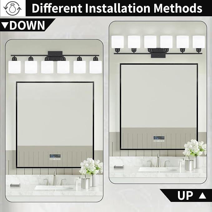 6-Light Black Vanity Lights for Bathroom, Modern Bathroom Vanity Lighting Fixtures Over Mirror, Bathroom Light Fixtures for Bathroom Mirror, Living Room, Hallway, Vanity Table, E26 Base