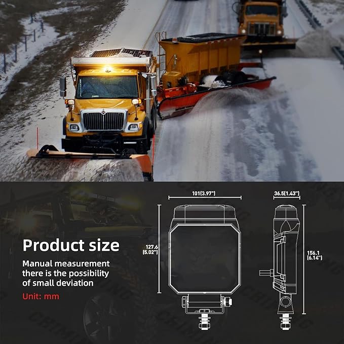 4 inch Strobe Lights for Trucks, Amber Warning Flashing Emergency LED Work Light for Snow Plow Construction Vehicles Cars Forklift ATV