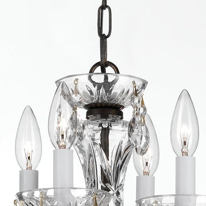 Crystorama Traditional Crystal 4 Light Hand Cut Crystal English Bronze Mini Chandelier