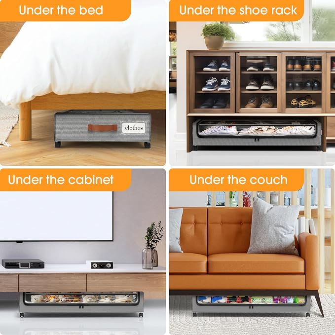 Under Bed Storage with Wheels 1Pack Storage Containers with Clear Window | Under Bed Drawers Rolling Under Bed Storage for Clothes,Shoes, Blankets (30.71 x 16.93 x 6.69 in, Light Grey)
