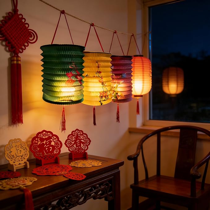 10PCS Chinese Japanese Asian Paper Lanterns with LED Lights Decorative Hanging Electric Paper Lanterns 6.3inch Colorful for Spring Festival Valentine Lunar New Year Party Decorations Decor (10)