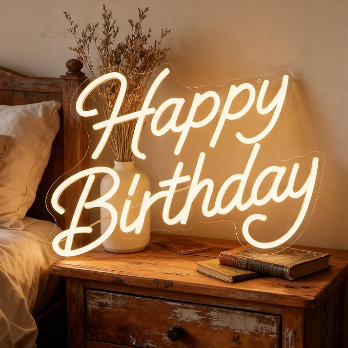 Happy Birthday Neon Sign for Wall Decor, LED Happy Birthday Light Up Sign | Dimmable Happy Birthday Sign for Birthday Party Backdrop, Any Ages Bday Party Decoration, 16.14"x11.65", USB Powered, Hanging